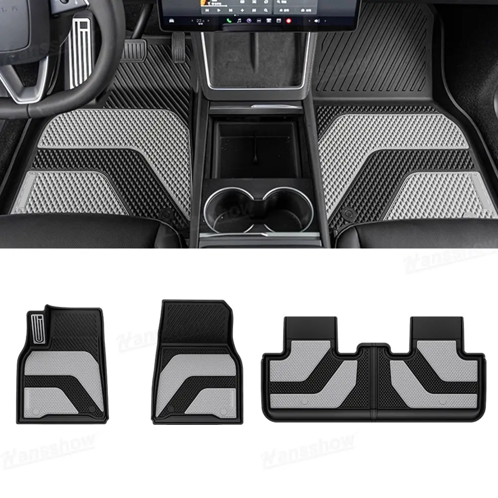 Model Y Juniper Oem Style Two-Tone Tpe Floor Mats With Aluminum Pedal 1