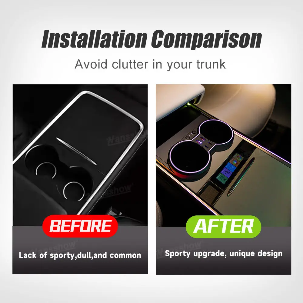 Model Y/3 Center Console Ambient Light With Cup Holder Hub Adapter Kits For... 2