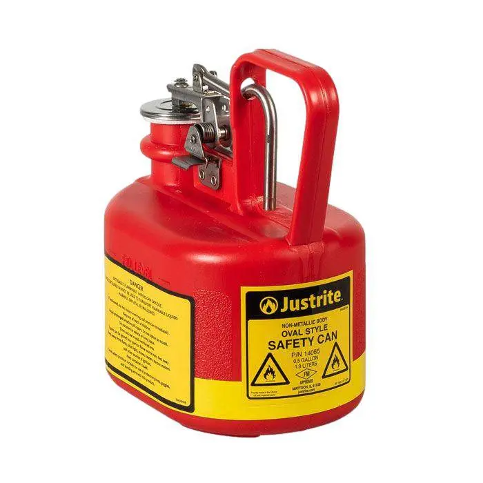 Oval Safety Can For Flammables, S-S Hardware, Flame Arrester, 1-2 Gallon, Self-Close Cap, Poly 1