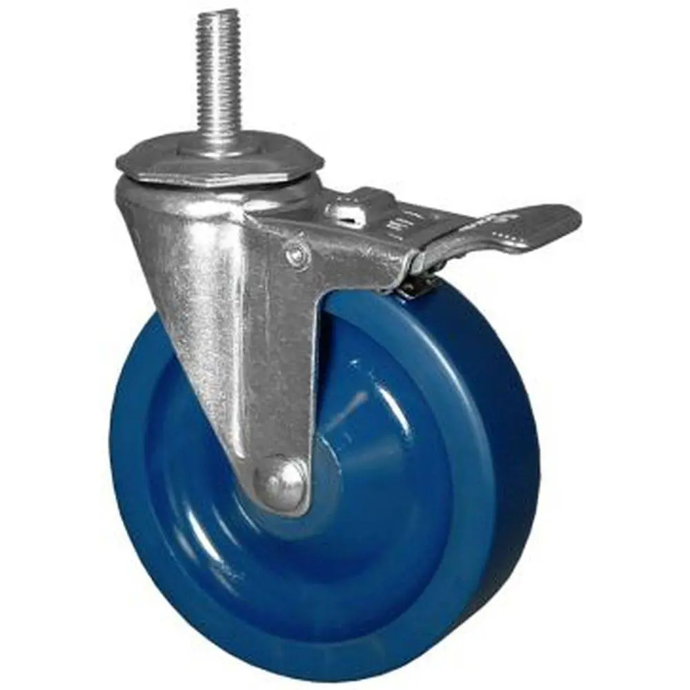 5" X 1-1/4" Duralastomer Thread Stem Caster, Total Lock Brake (1/2"), 350# Cap 1
