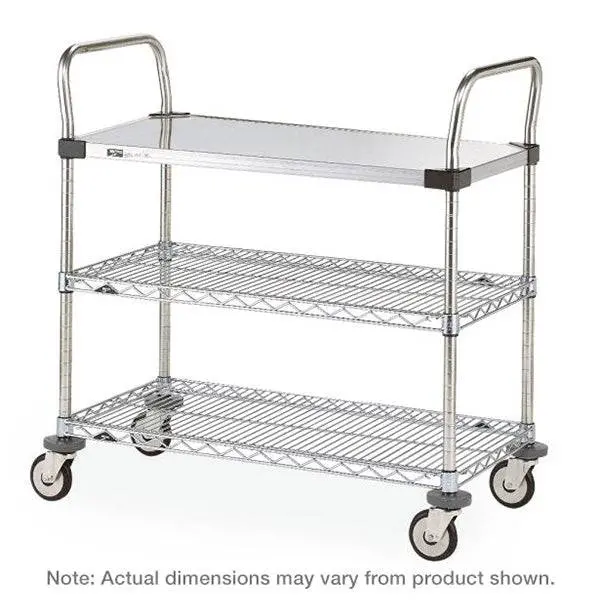 Metro - Mw Series Utility Cart With Solid Stainless Steel And Chrome Wire Shelves 1