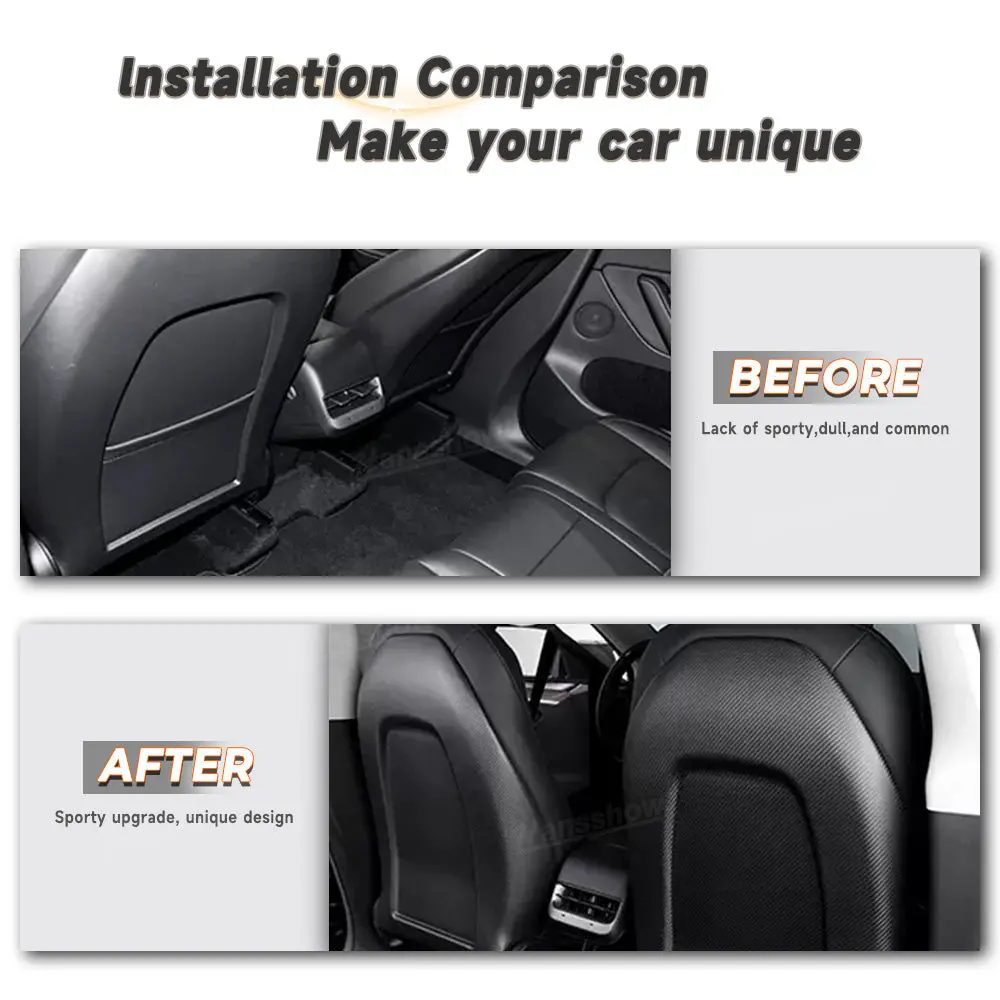 Tesla Model Y/3/3 Highland Carbon Fiber Seat Back Replacement Waterproof... 2