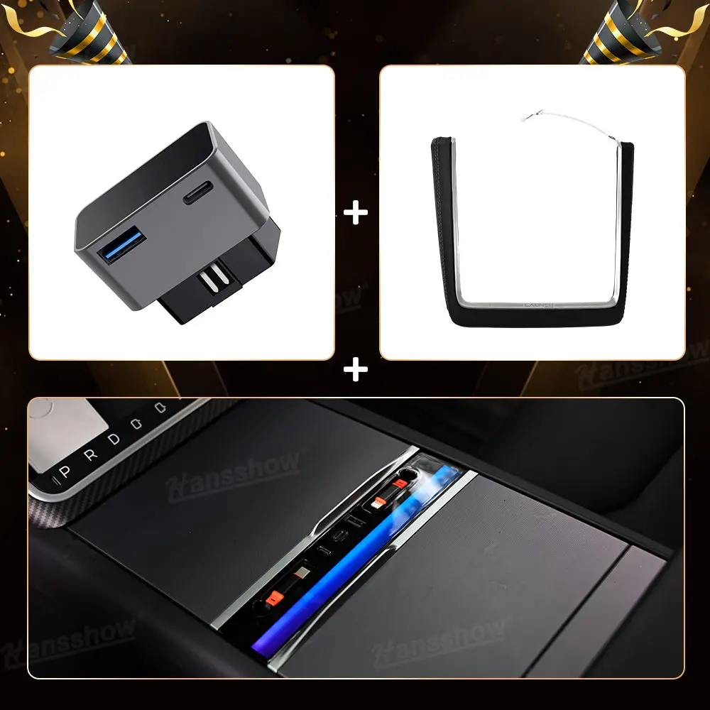 Model Y Juniper Usb Hub & Obd Hub Adapter & Wireless Charging Port Led Lights 1