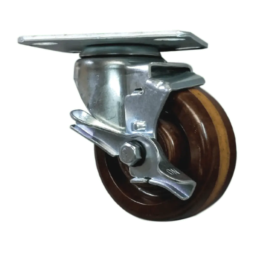 4" X 2" High Temp. Phenolic Swivel Caster, Top Lock Brake (Zinc Plated) - 600 Lbs. Cap. 1