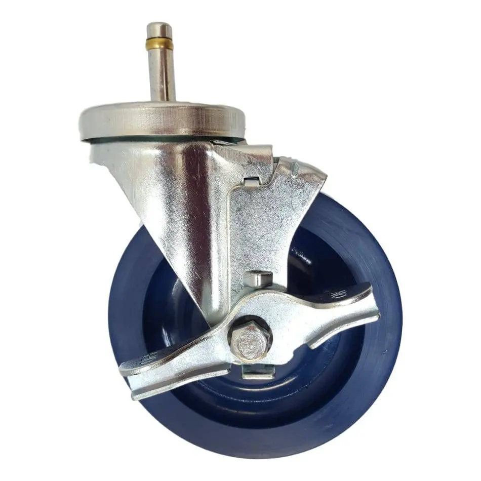 5" X 1-1/4" Duralastomer Swivel Grip Ring Stem Caster (7/16"), Brake, 350 Lbs. Cap 1