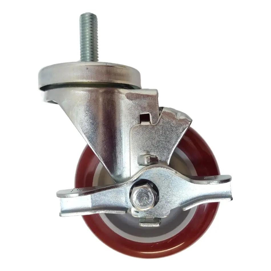 4" X 1-1/4" Polymadic Threaded Swivel Stem Caster, Brake (1/2") - 350 Lbs. Cap. 1