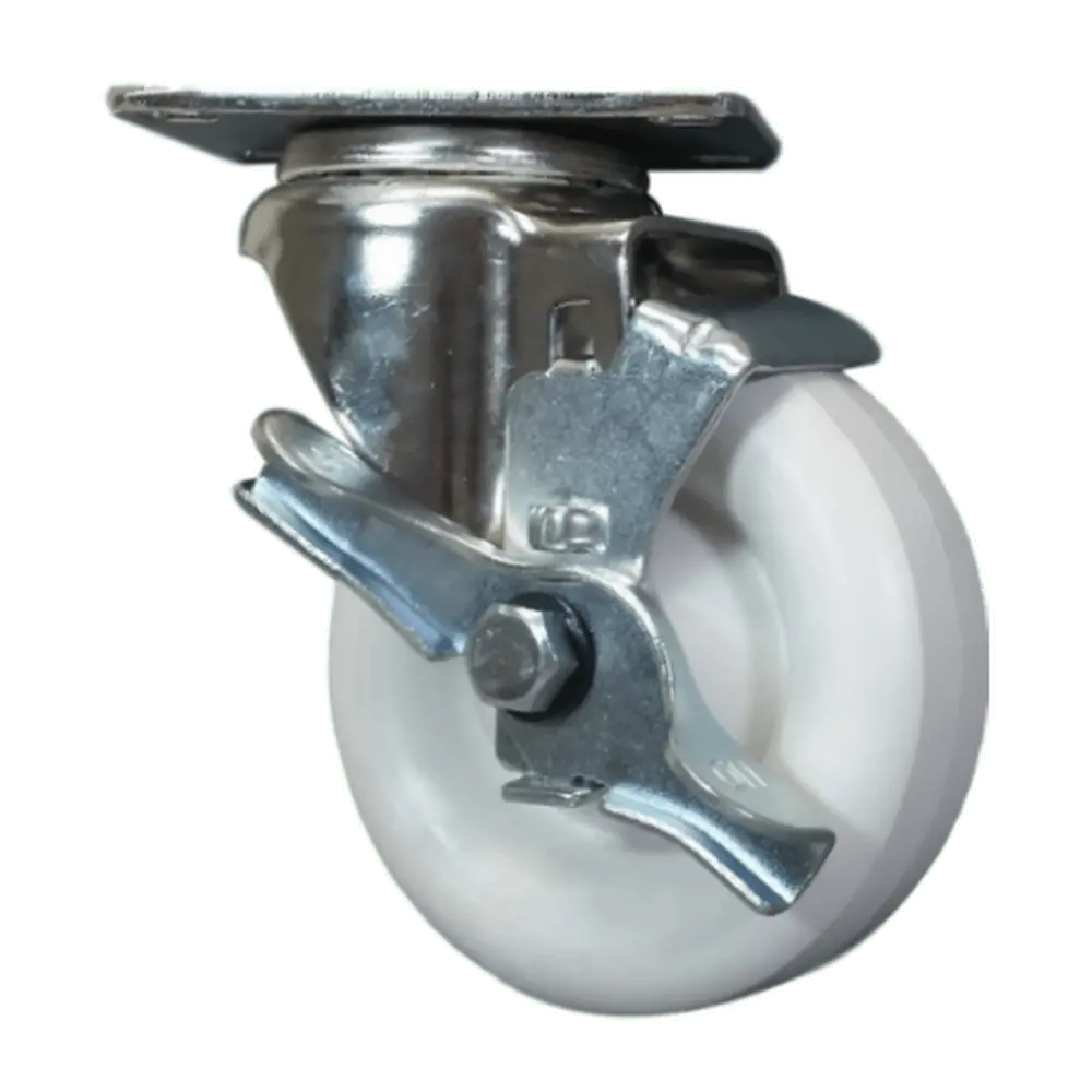 4" X 1-1/4" Polyolefin Wheel Swivel Caster S.S., Top Lock Brake, 350 Lbs Capacity 1