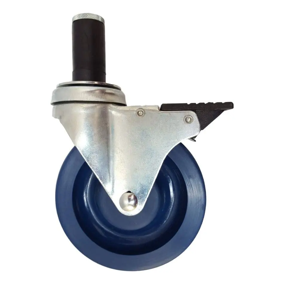 5" X 1-1/4" Duralastomer Thread Stem Caster,Exp Adapter,Total Lock Brake,350# 1