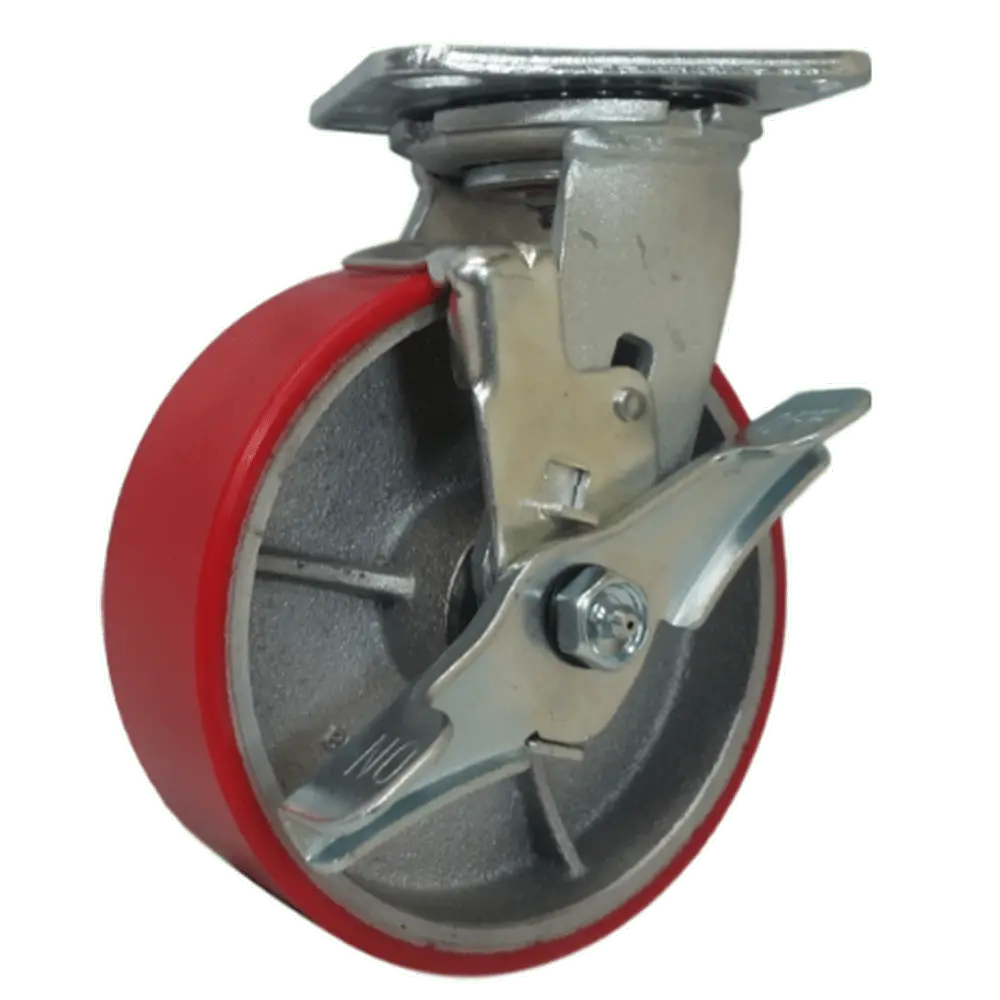 6" X 2" Polyon Cast Swivel Caster Med Heavy Duty, Top Lock Brake,1200# Cap 1