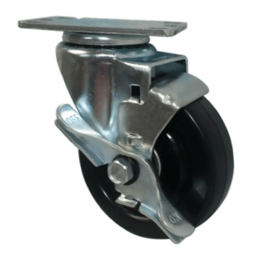 4" X 1-1/4" Hard Rubber Wheel Swivel Caster, Top Lock Brake, 350 Lb Cap 1