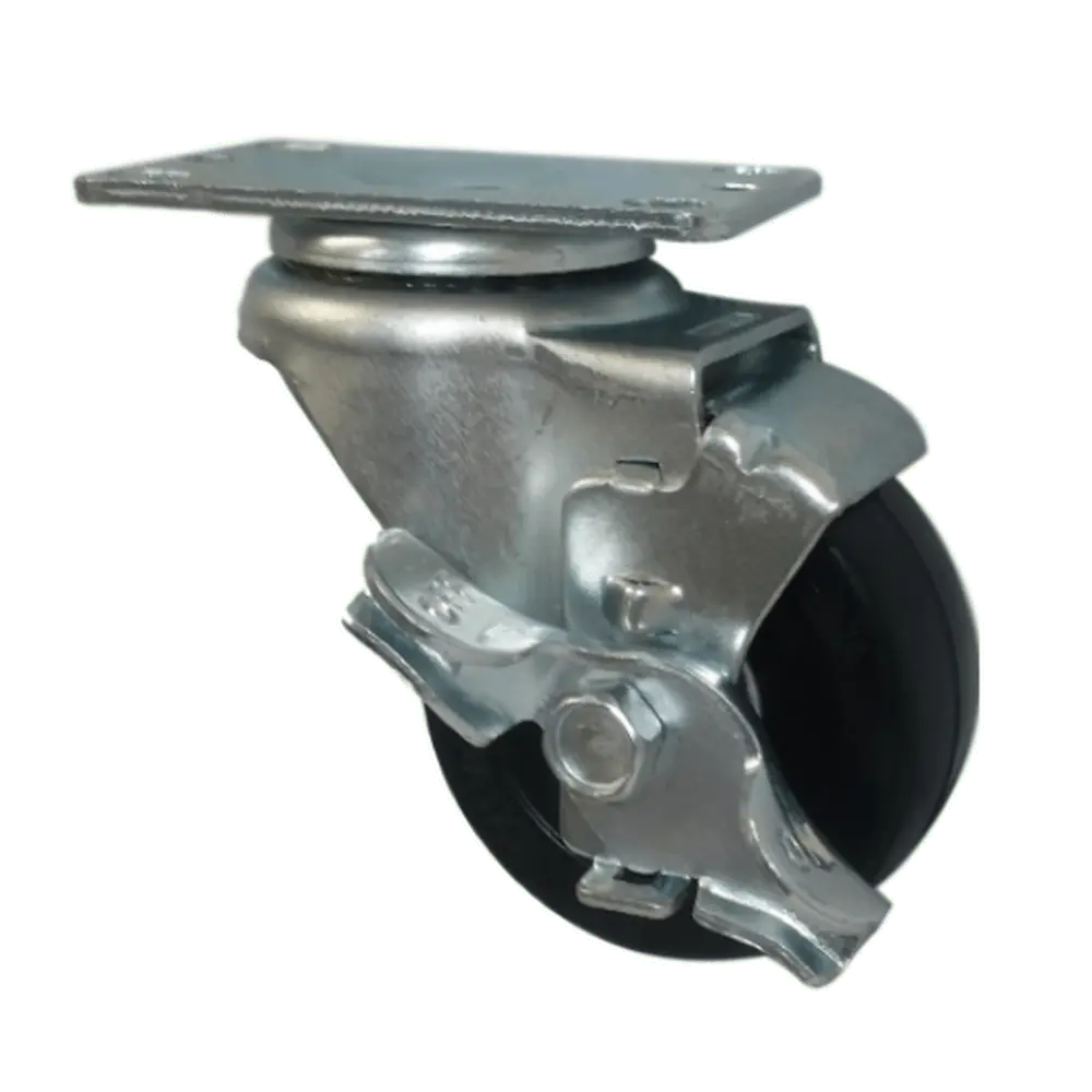 3" X 1-1/4" Soft Rubber Wheel Swivel Caster W/ Top Lock Brake - 300 Lbs. Cap. 1
