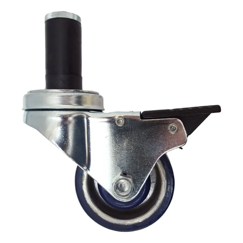 3" X 1-1/4" Polyon Alum Thread Stem Caster,Exp Adapter,Total Lock Brake,350 Lbs 1