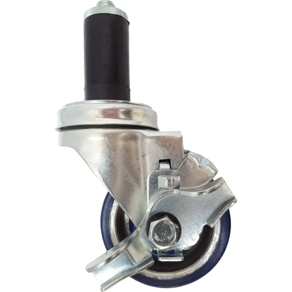 3" X 1-1/4" Polyon Alum. Thread Stem Caster, Expandable Adapter, Brake,350# Cap 1