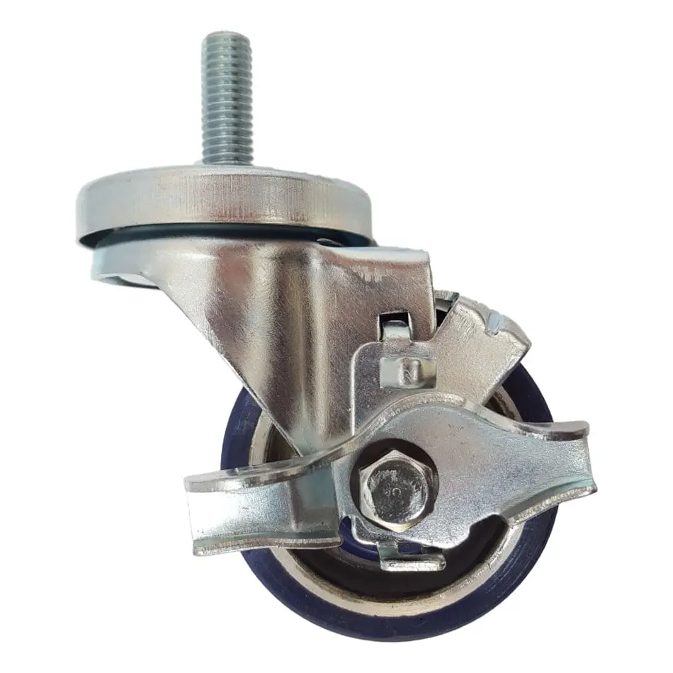 3" X 1-1/4" Polyon Aluminum Threaded Swivel Stem Caster, Brake (1/2") 350 Lbs Capacity 1