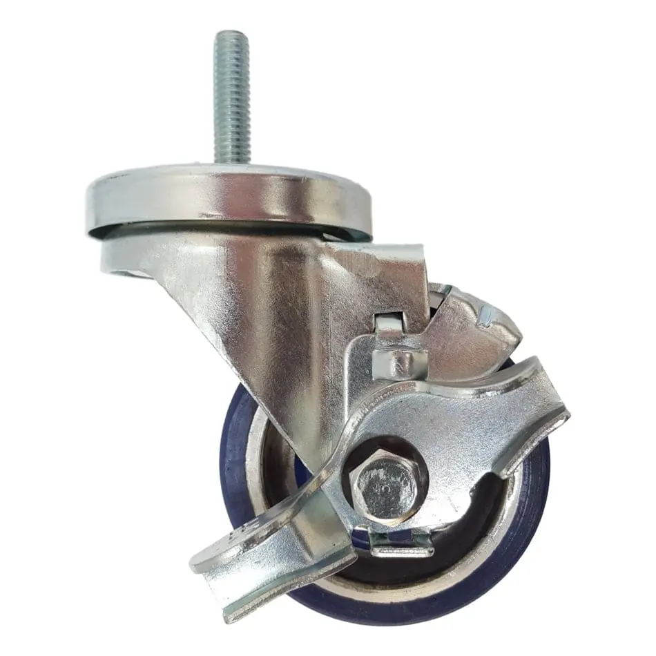 3" X 1-1/4" Polyon Aluminum Threaded Swivel Stem Caster, Brake (3/8"), 350 Lbs. Capacity 1