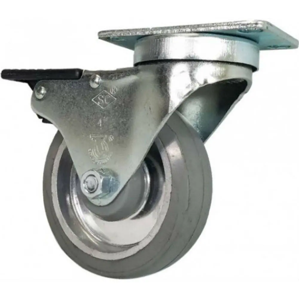 5" X 1-1/4" Mold-On Rubber Aluminum Swivel Caster, Total-Lock Brake - 375 Lbs. Cap. 1