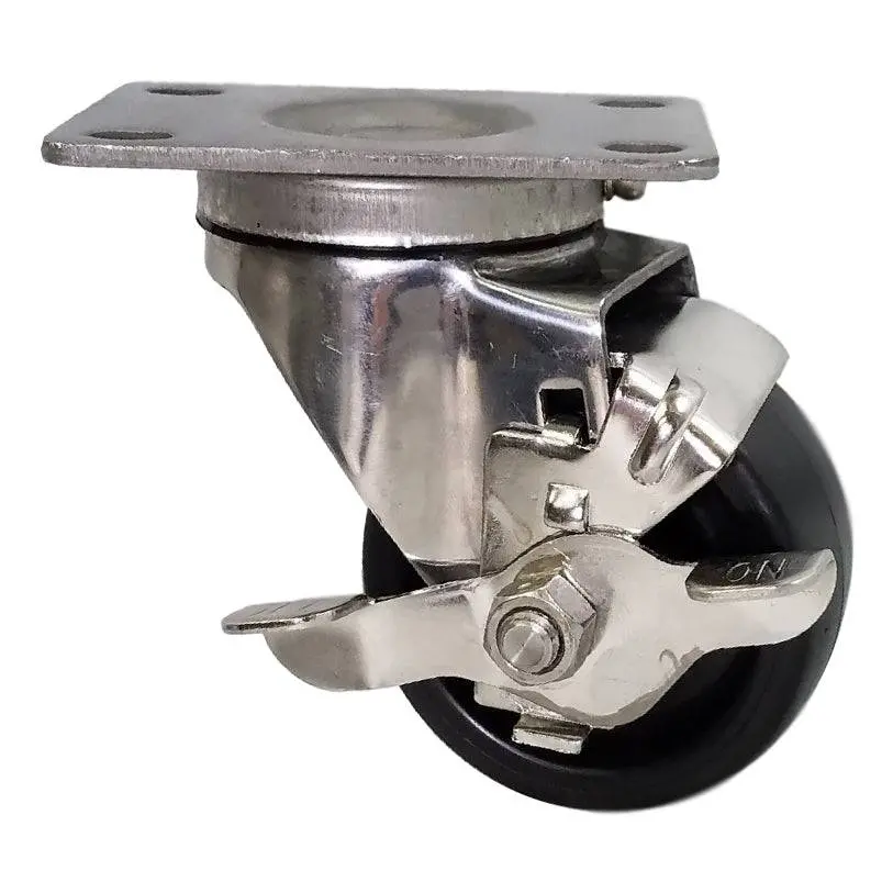 3" X 1-1/4" Polyolefin Wheel Swivel Caster S.S., Top Lock Brake, 250# Cap 1