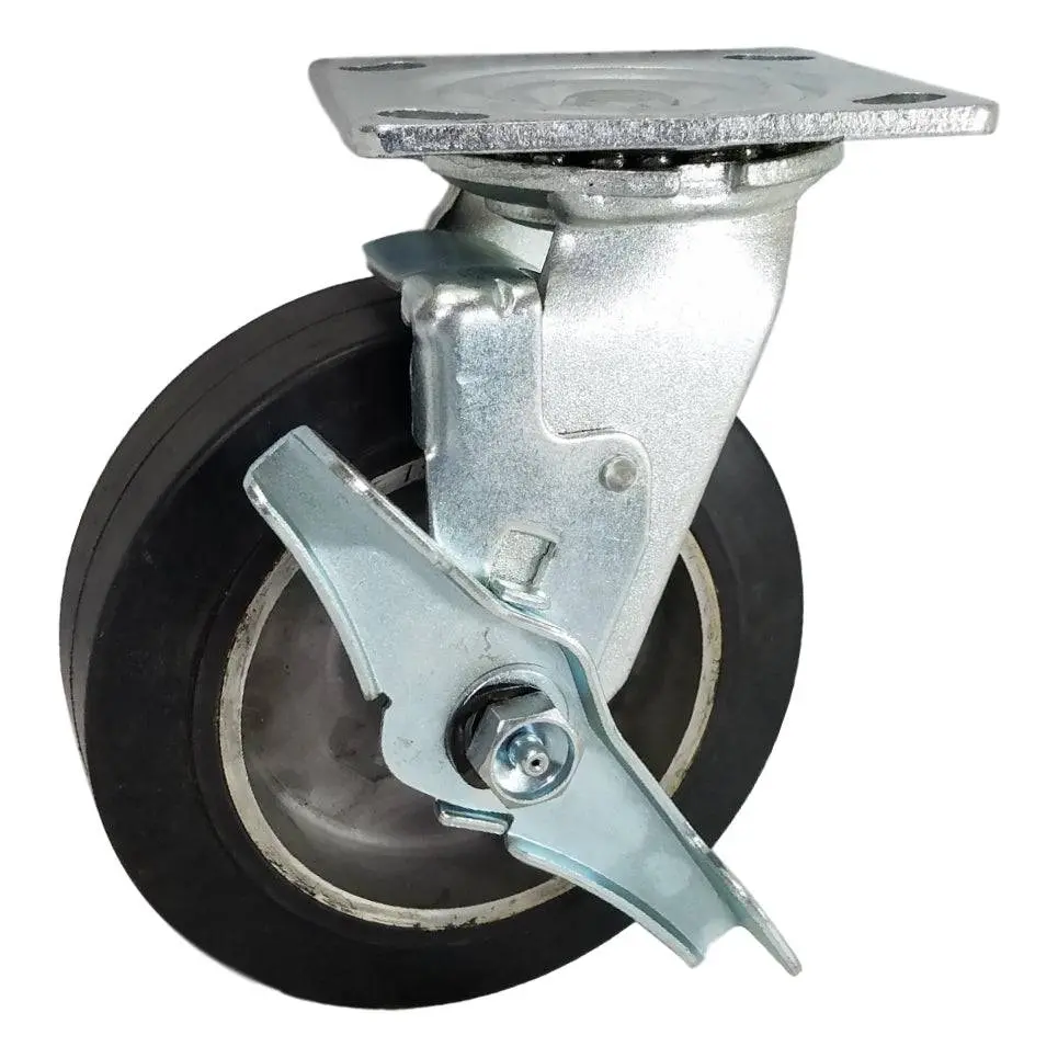 6" X 2" Mold On Rubber Aluminum Swivel Caster, Top Lock Brake, 550 Lbs. Cap 1