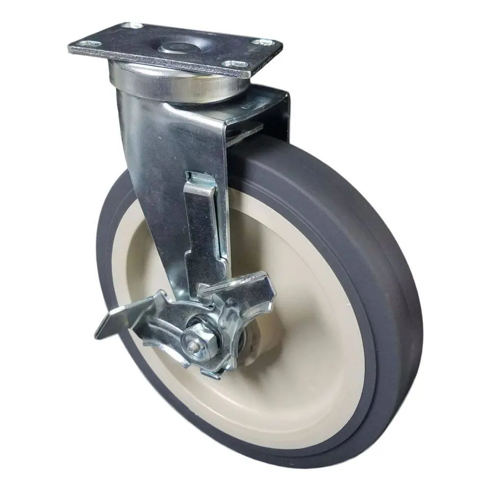 8" X 1-1/2" Poly-Pro Swivel Maid's Cart Caster W/ Top Lock Brake, 400 Lbs. Cap. 1