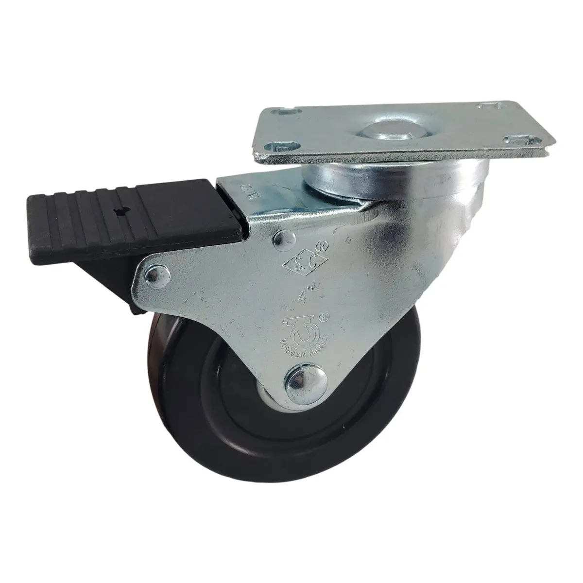 4" X 1-1/4" Hard Rubber Wheel Swivel Caster, Total Lock Brake - 350 Lbs Cap 1