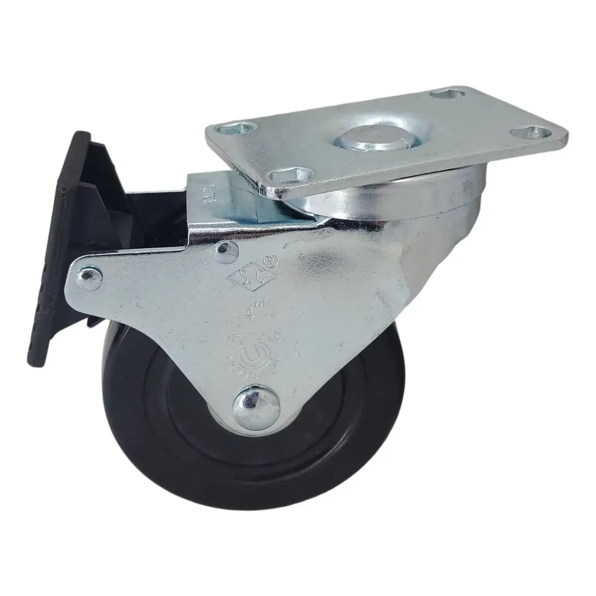 4" X 1-1/4" Hard Rubber Wheel Swivel Caster, Total Lock Brake - 350 Lbs Cap 2