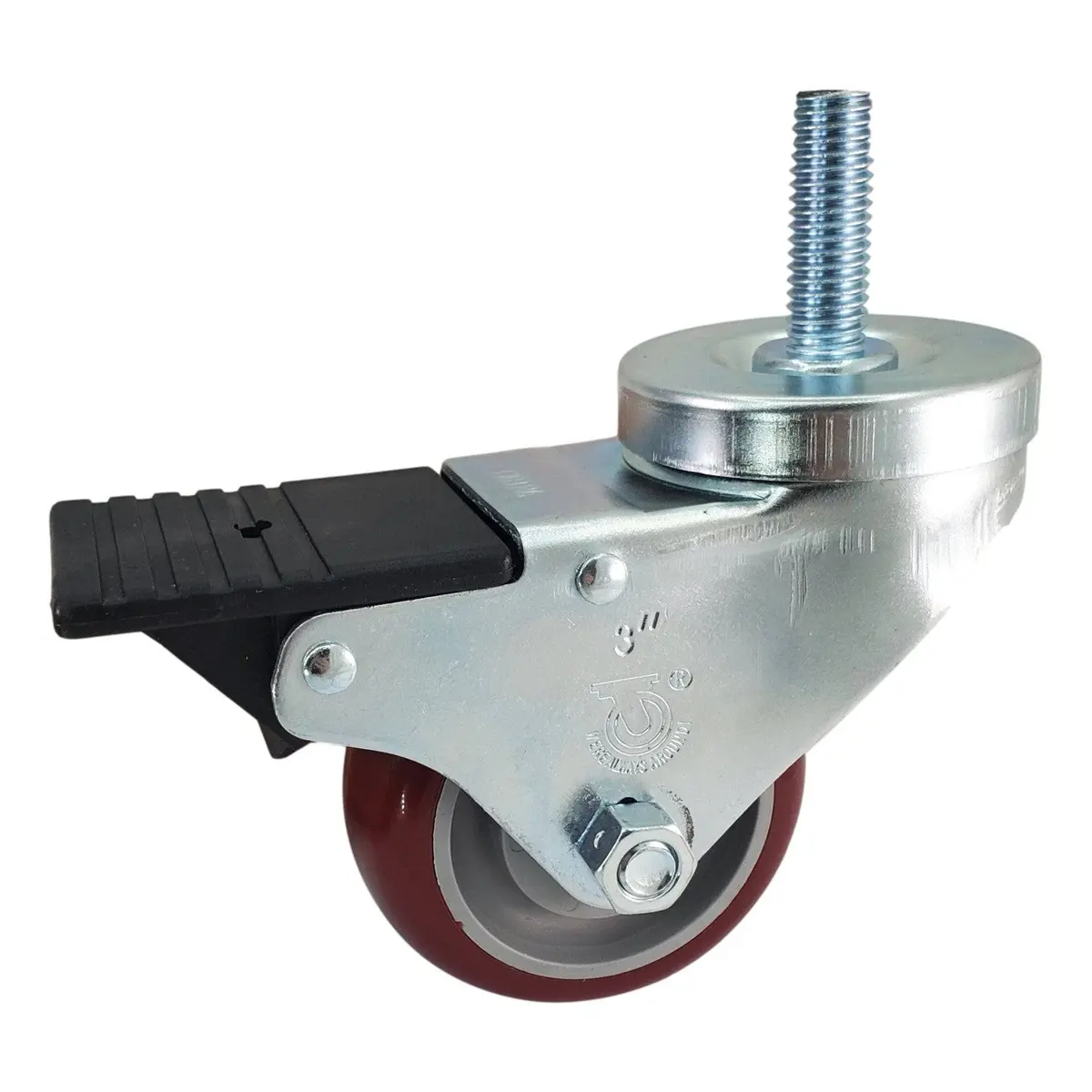 3" X 1-1/4" Polymadic Wheel Threaded Stem W/ Total Lock Brake- 300 Lbs. Capacity 1