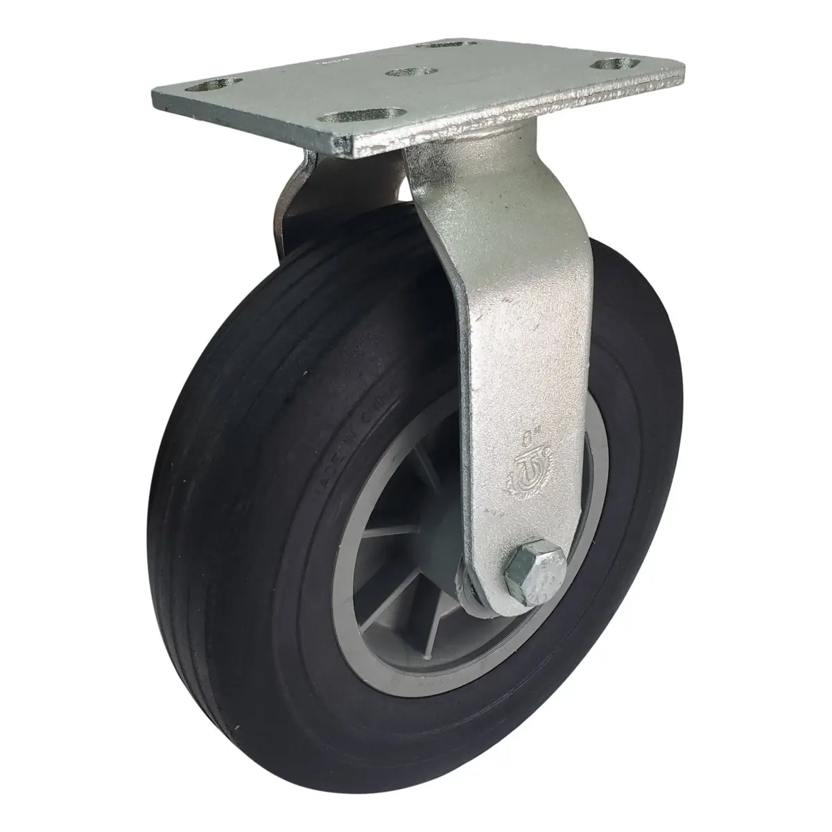 8" X 2-1/2" Eco Rubber Wheel Rigid Caster - 450 Lbs. Capacity 1