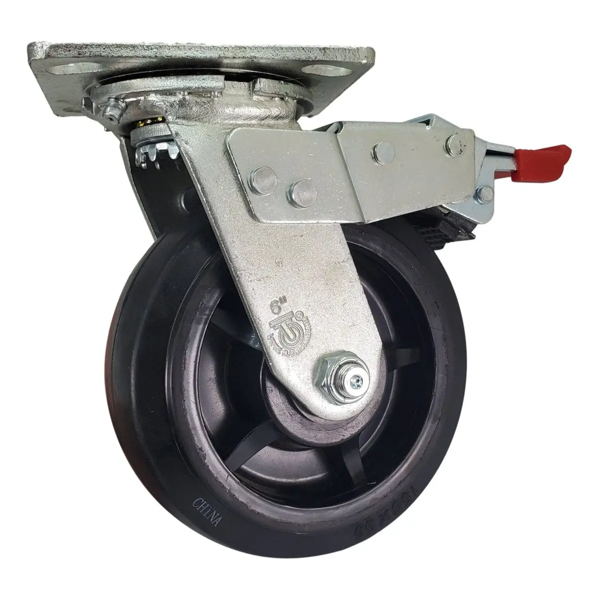 6" X 2" Rubber On Nylon Swivel Caster W/ Total Lock Brake - 550 Lbs. Cap. 1