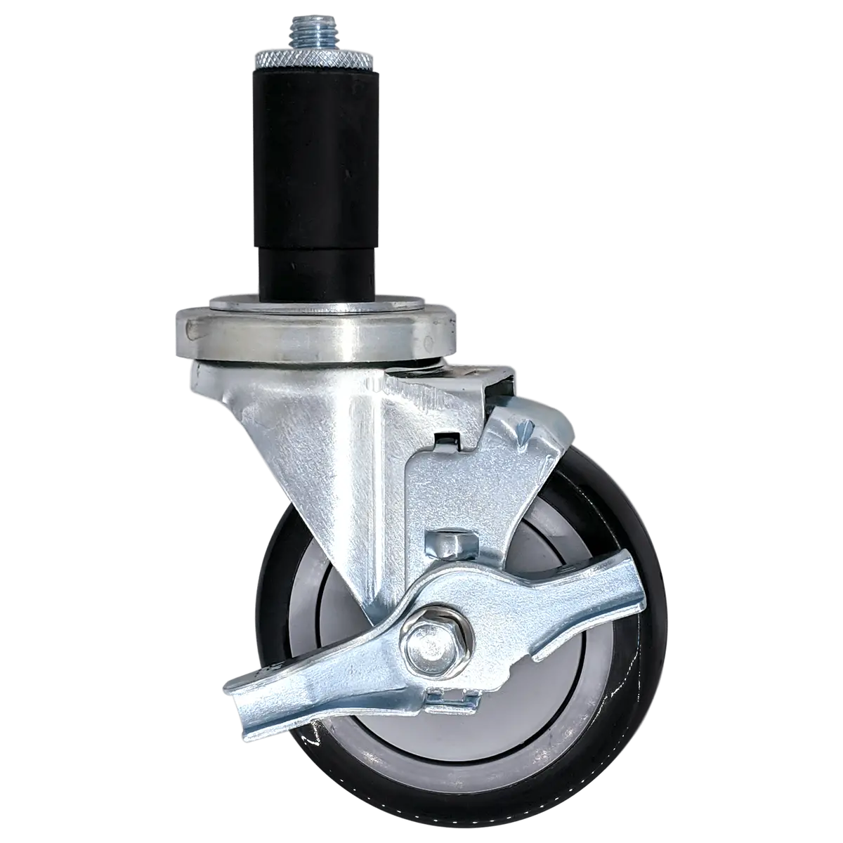 4" X 1-1/4" Poly-Pro Threaded Stem Swivel Caster, Exp. Adapter, Brake - 350 Lbs. Cap. 1