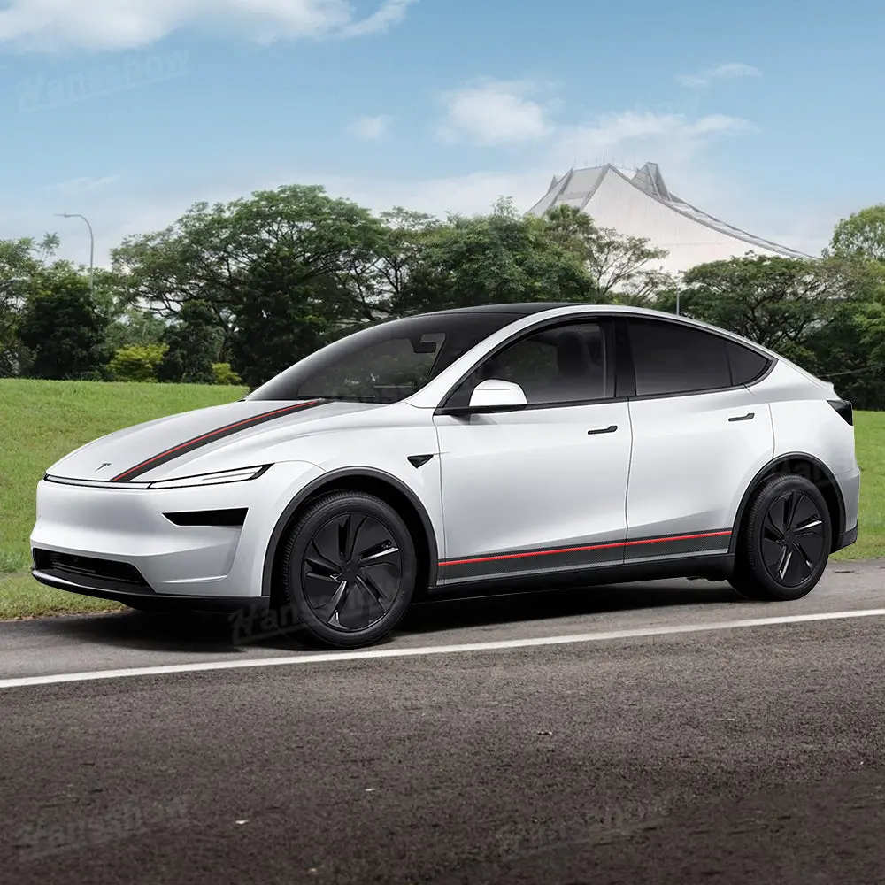 Model Y Juniper/3 Highland Hood & Side Vinyl Wrap Carbon Fiber Style Decal Kit 1