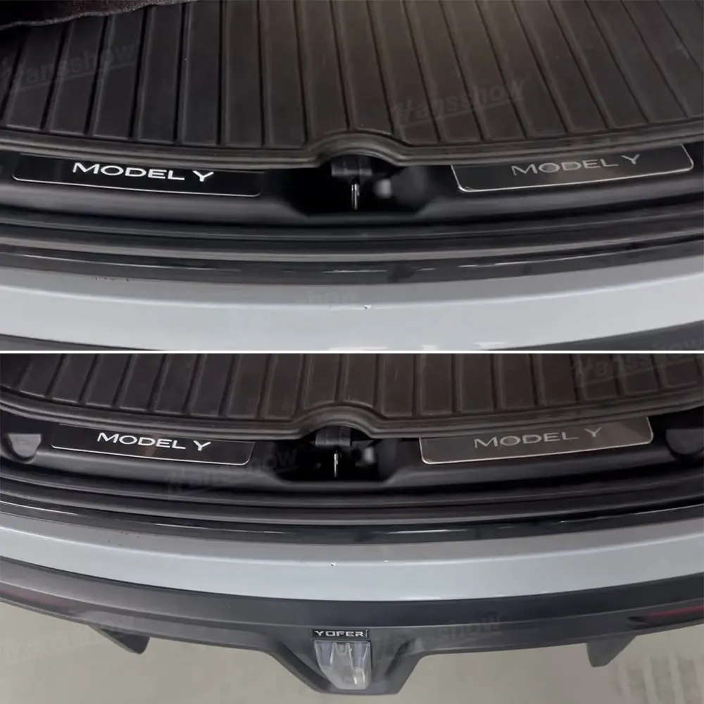 Model Y Juniper Rear Bumper Door Sill Stainless Steel Led Illuminated With... 2