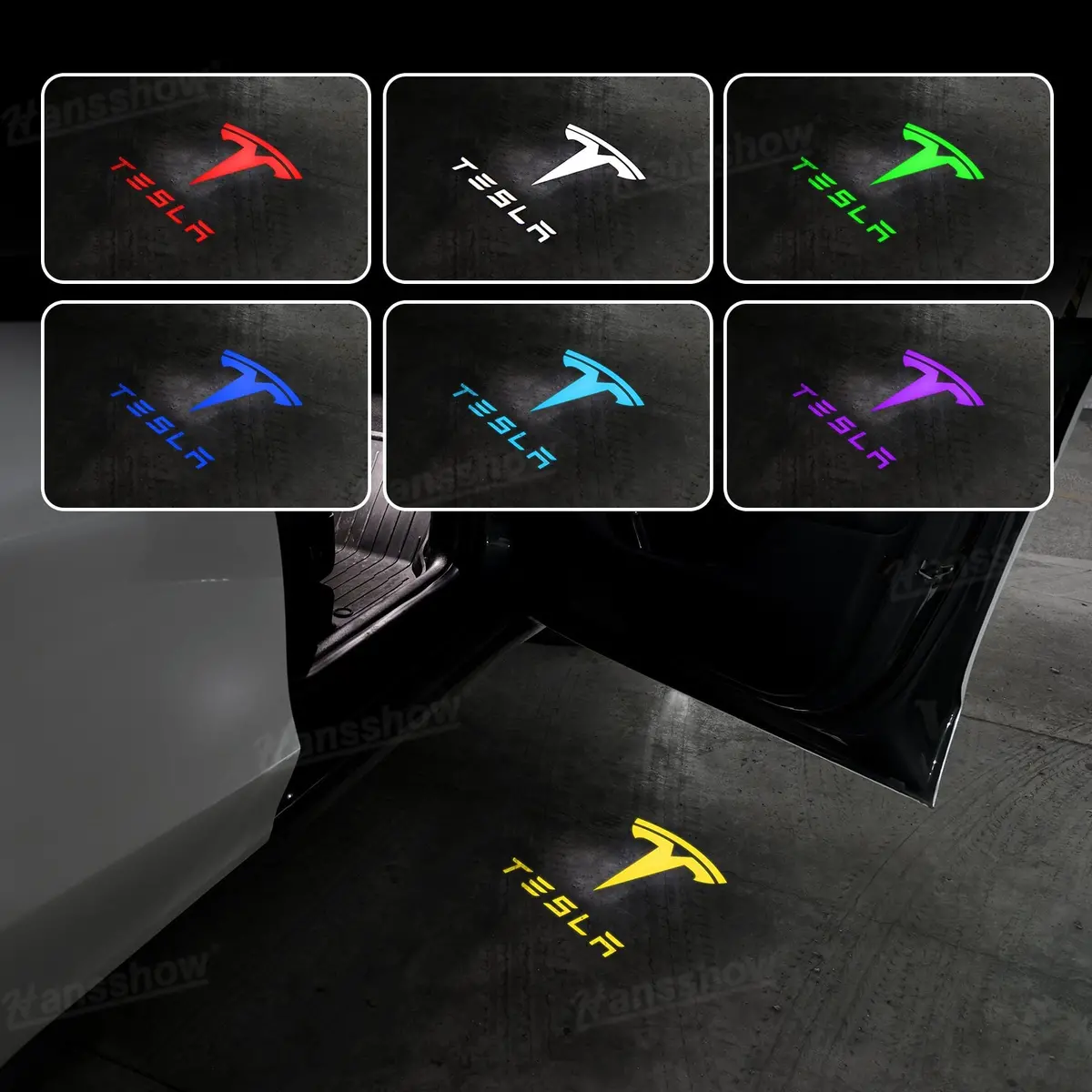 64-Color Changing Puddle Lights Tesla T Logo Door Projector Lights With App... 1