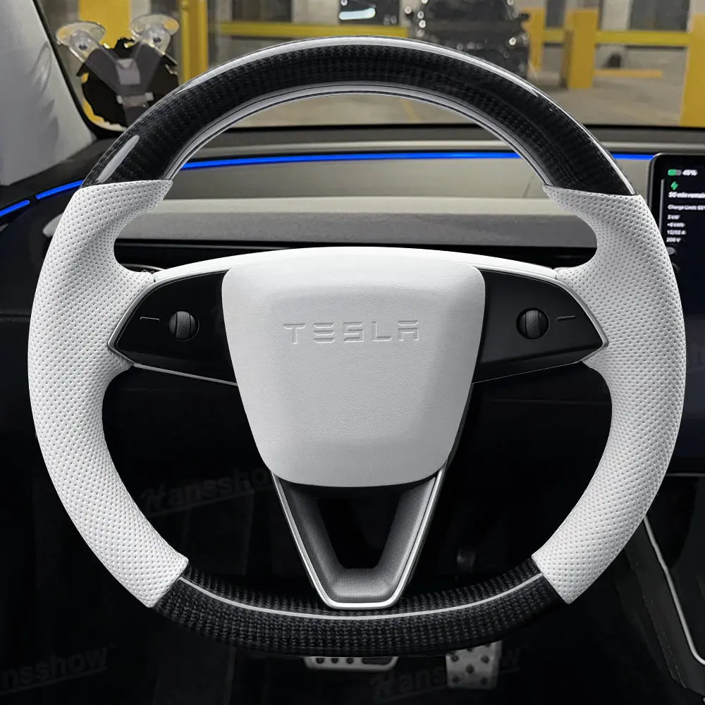 Model Y Juniper Steering Wheel Carbon Fiber Style D-Shaped Round With... 1