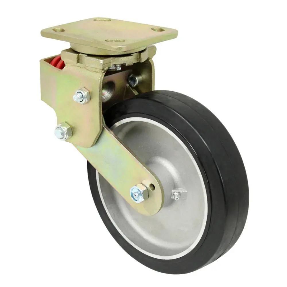 8" X 2" Mold-On Rubber On Aluminum Spring Loaded Swivel Caster - 550 Capacity 1