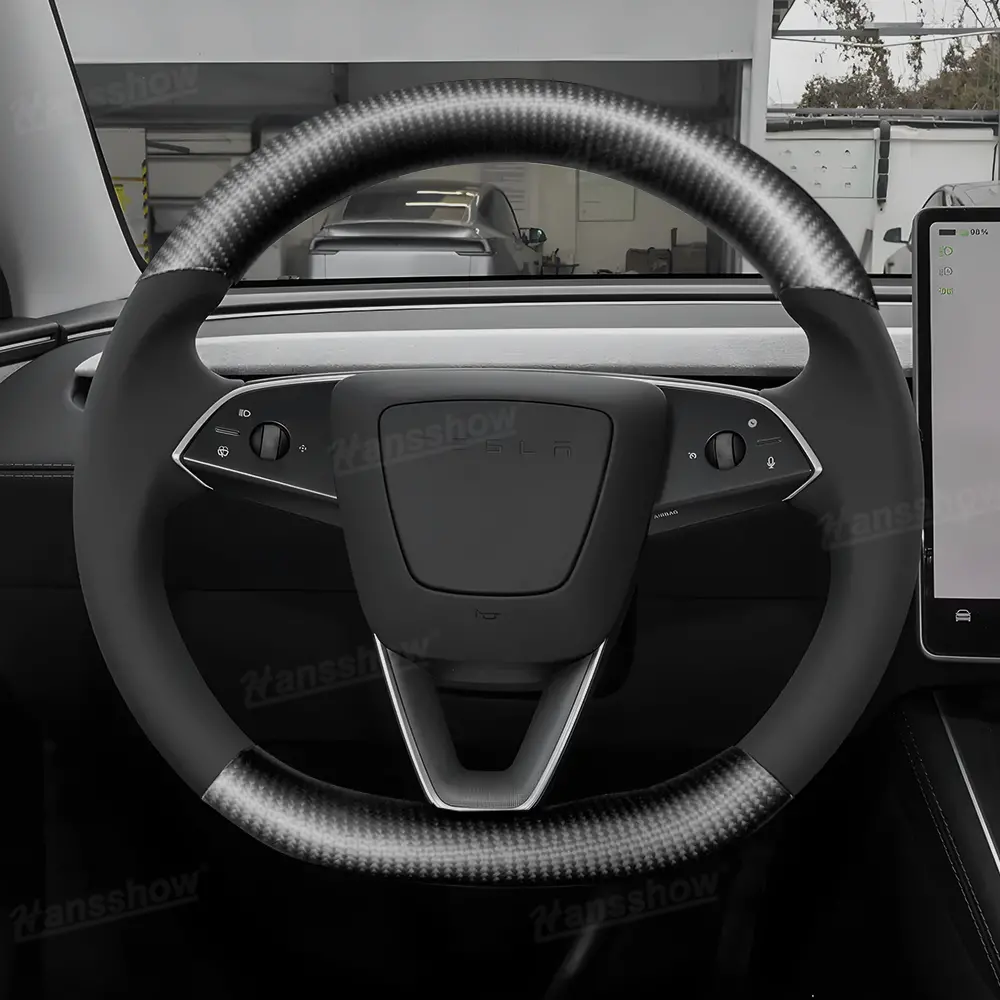 Model Y Juniper Steering Wheel Upper & Lower Carbon Fiber Left & Right Leather 1
