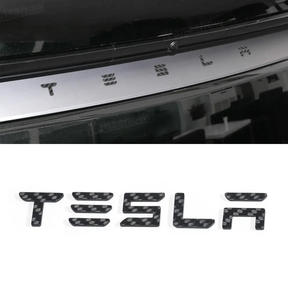 Model Y Juniper/3 Highland Tailgate Emblem Real Carbon Fiber T-E-S-L-A Trunk... 1