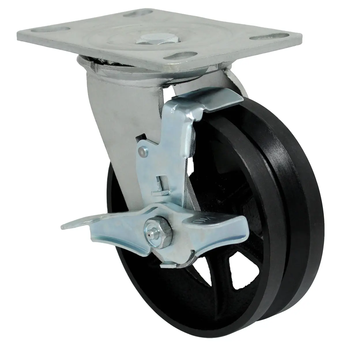 6" X 2" V-Groove Cast Iron Wheel Swivel Caster W/ Top Lock Brake - 1000 Lbs. Capacity 1