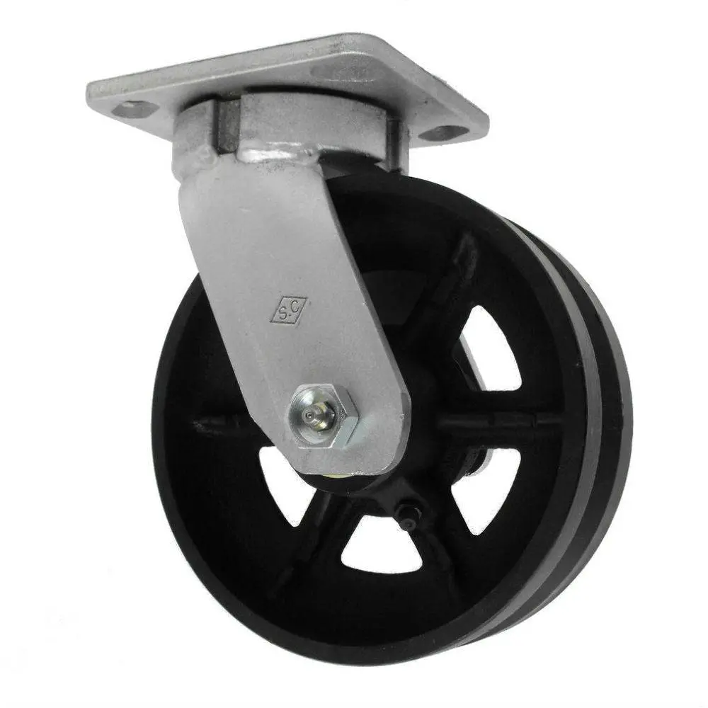 6" X 2" V-Groove Cast Kingpinless Swivel Caster Med Heavy Duty,1000# Cap 1