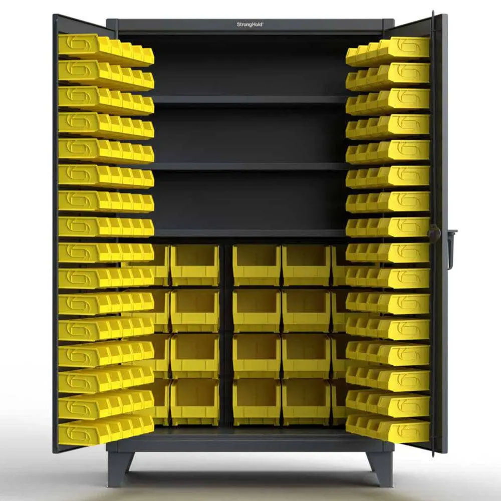 Extreme Duty 12 Ga Bin Cabinet With Multiple Sized Bins, 3 Shelves - 48 In. W X 24 In. D X 78 In. H 1