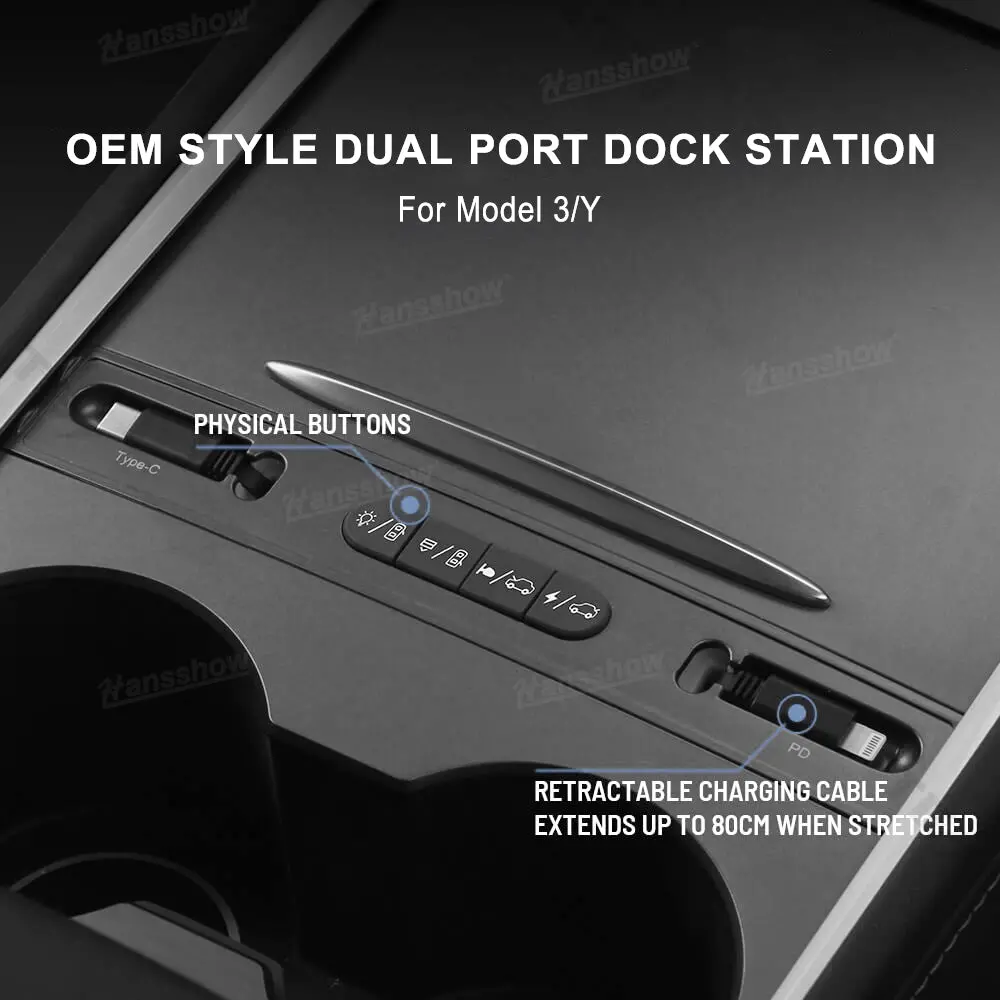 Tesla Model 3 Y Usb Hub Fast Charging Retractable Cable Multi Function... 1