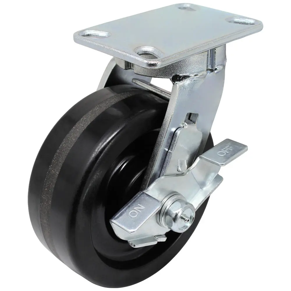 6" X 3" Ductile Steel Kingpinless Swivel Caster Heavy Duty Top Lock Brake - 6,000 Lbs. Cap. 1