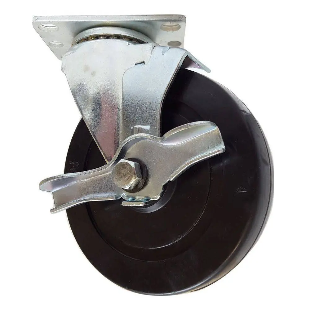 5" X 1-1/4" Soft Rubber Wheel Swivel Caster W/ Brake - 350 Lbs. Capacity 1