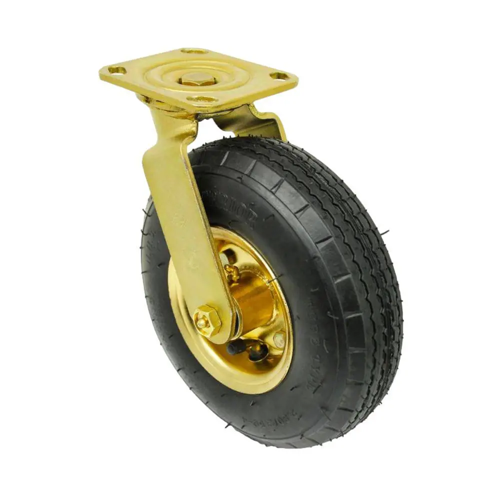 8" X 3" Pneumatic Wheel Brass Plated Swivel Caster With Top Lock Brake - 250 Lbs. Cap 1