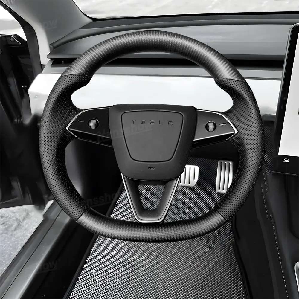 Model Y Juniper Steering Wheel Upper & Lower Carbon Fiber Left & Right Leather 2