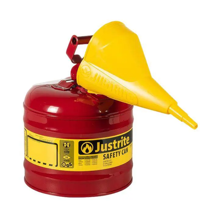 Type I Steel Safety Can, Funnel, 2 Gal,S/S Flame Arrest,Self-Close Lid 1