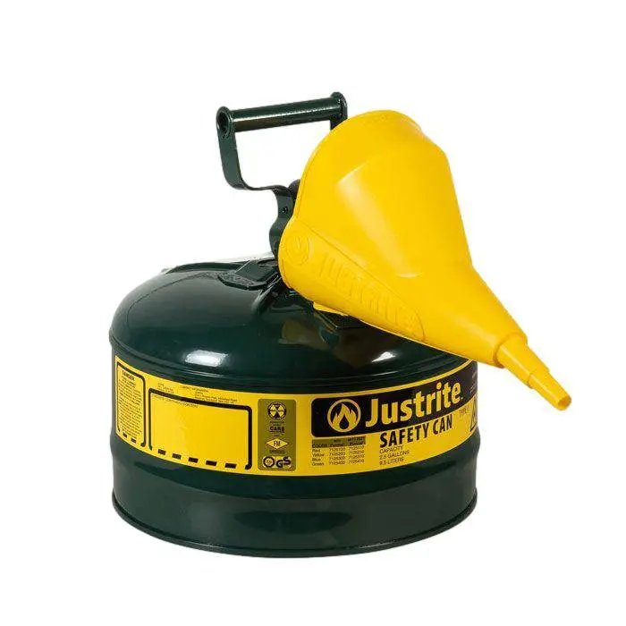 Type I Steel Safety Can, 2.5 Gal, S/S Flame Arrest, Self-Close Lid 1