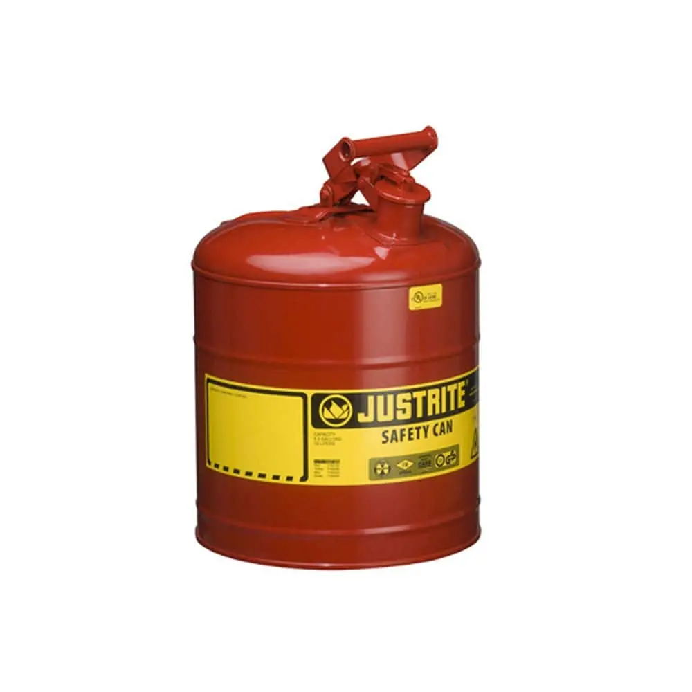 Type 1 Steel Safety Can, 5 Gal, S/S Flame Arrest, Self-Close Lid, Red 1