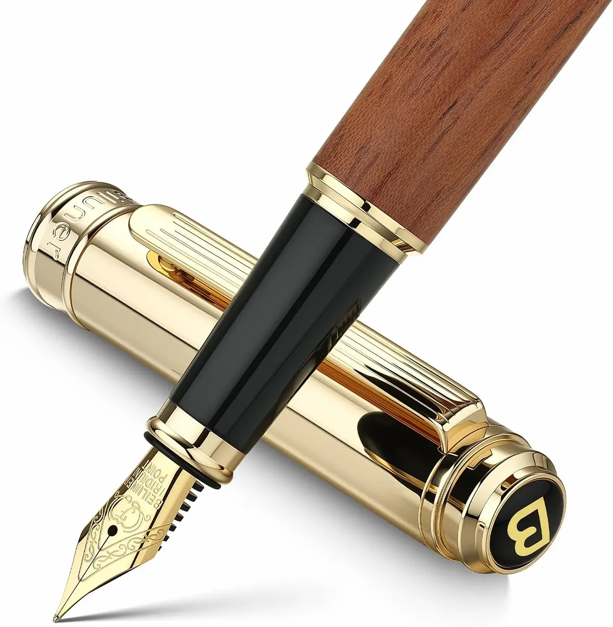 Caneta Tinteiro Beiluner 316, Deslumbrante Jacarandá Luxuosa, Ponta Dourada 24K (Fina), Lindo Acabamento Em Ouro 24K, Conversor De Tinta, Bom Presente Para Homens E Mulheres - Elegantes, Executivas- Deluxe Edition 1
