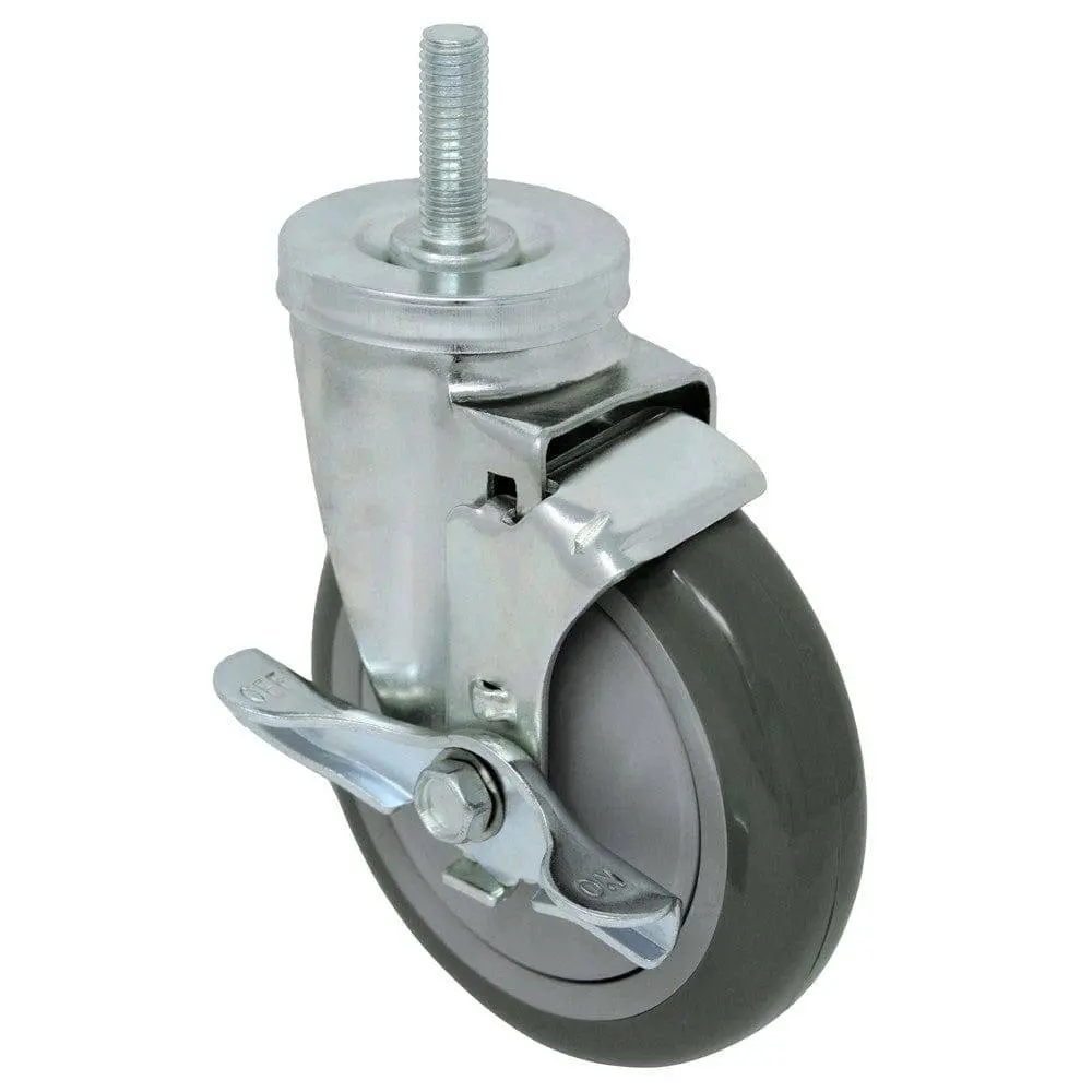 5" X 1-1/4" Poly-Pro Threaded Swivel Stem Caster W/ Top Lock Brake - 350 Lb. Cap 1