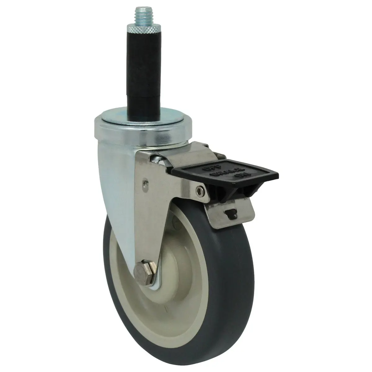 5" X 1-1/4" Poly-Pro Threaded Swivel Stem Caster, Exp. Adapter W/ Tech Lock Brake- 350# Cap 1